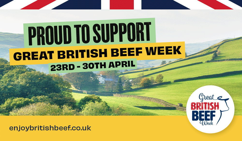 Advertising graphic stating: Proud to support Great British Beef Week 23–30 April.